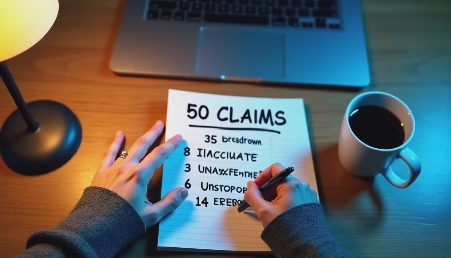 Hands writing a breakdown of 50 audited claims with error rates in a notebook beside a laptop.

