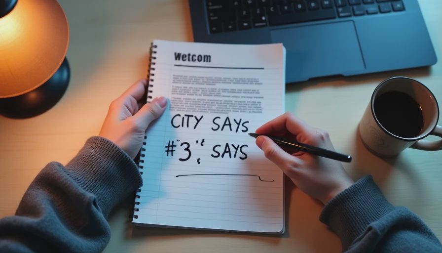 Hands comparing an AI claim with a printed city regulation in a notebook on a desk.